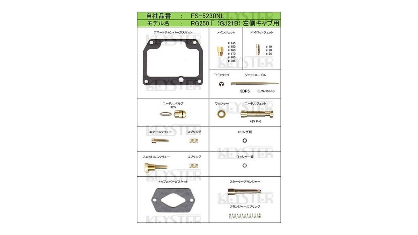 Keyster Carburetor Repair Kits for Suzuki RG250 Gamma (GJ21B) – FS-5230NR & FS-5230NL
